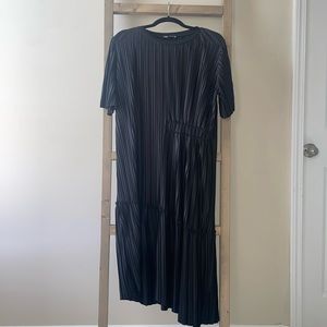 Zara black asymmetrical pleated midi dress
